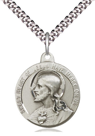 Sterling Silver Sacred Heart of Jesus Pendant Necklace