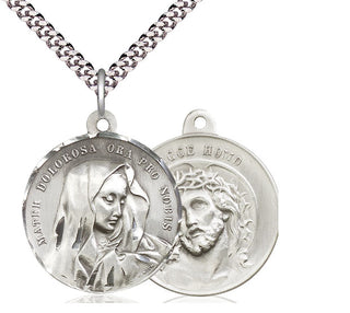 Sterling Silver Mater Dolorosa Pendant on an 24-inch Light Rhodium Heavy Curb Chain