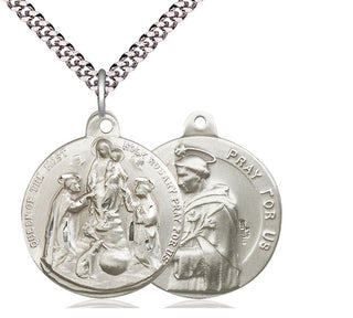 Sterling Silver Holy Rosary Pendant on an 24-inch Light Rhodium Heavy Curb Chain