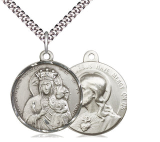 Sterling Silver Our Lady of Czestochowa Pendant on an 24-inch Light Rhodium Heavy Curb Chain