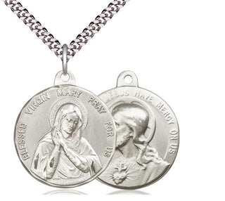 Sterling Silver Blessed Virgin Pendant on an 24-inch Light Rhodium Heavy Curb Chain