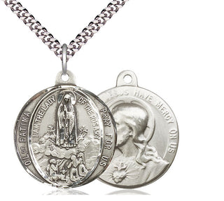 Sterling Silver Our Lady of Fatima Pendant on an 24-inch Light Rhodium Heavy Curb Chain
