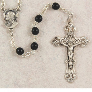 Sterling Silver 5MM Black Glass Rosary