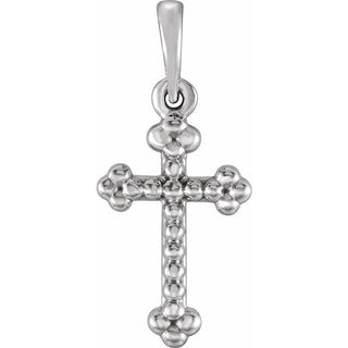 14K White Beaded Cross Pendant