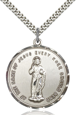 Sterling Silver Holy Name Pendant on an 24-inch Light Rhodium Heavy Curb Chain