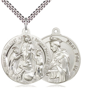 Sterling Silver Holy Rosary Pendant on an 24-inch Light Rhodium Heavy Curb Chain