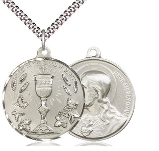 Sterling Silver Blessed Sacrment Pendant on an 24-inch Light Rhodium Heavy Curb Chain