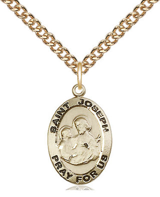 14kt Gold Saint Joseph Medal Engraved Catholic Saint Jewelry