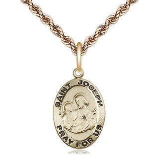 14kt Gold Saint Joseph Medal Engraved Catholic Saint Jewelry