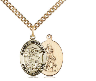 14kt Gold Saint Michael the Archangel Medal Engraved Catholic Saint Jewelry