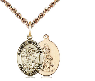 14kt Gold Saint Michael the Archangel Medal Engraved Catholic Saint Jewelry