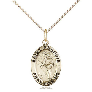 14kt Gold Saint Francis of Assisi Medal Engraved Catholic Saint Jewelry