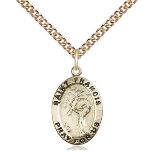 14kt Gold Saint Francis of Assisi Medal Engraved Catholic Saint Jewelry