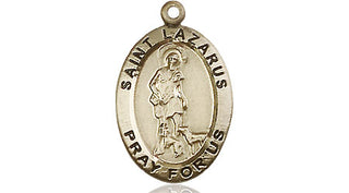14kt Gold Saint Lazarus Medal Engraved Catholic Saint Jewelry