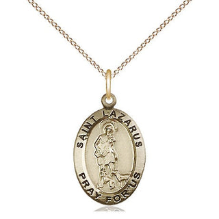 14kt Gold Saint Lazarus Medal Engraved Catholic Saint Jewelry