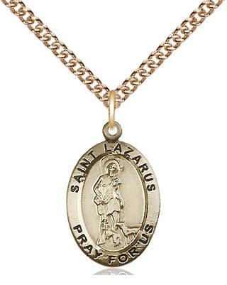 14kt Gold Saint Lazarus Medal Engraved Catholic Saint Jewelry
