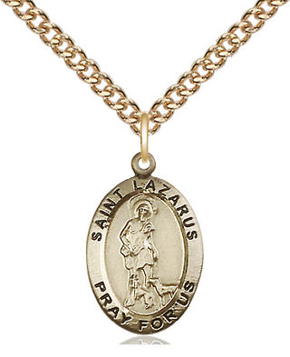 14kt Gold Saint Lazarus Medal Engraved Catholic Saint Jewelry