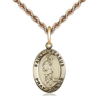 14kt Gold Saint Lazarus Medal Engraved Catholic Saint Jewelry