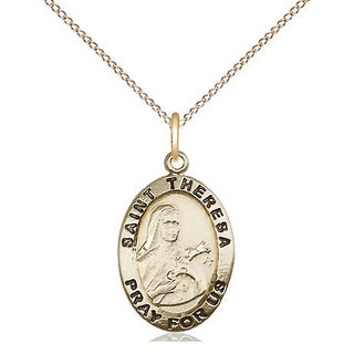 14kt Gold Saint Theresa Medal Engraved Catholic Saint Jewelry