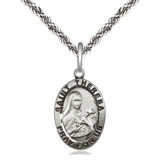 Sterling Silver Saint Theresa Medal Religious Jewelry Engraved Catholic Saint Jewelry
