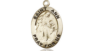 14kt Gold Saint Ann Medal Engraved Catholic Saint Jewelry
