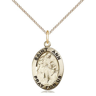 14kt Gold Saint Ann Medal Engraved Catholic Saint Jewelry