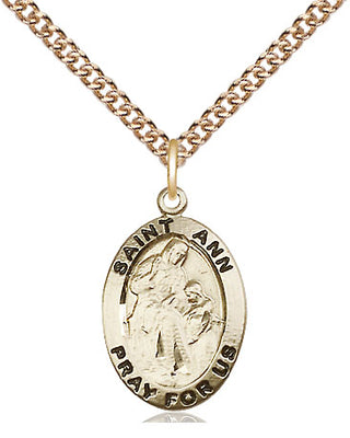 14kt Gold Saint Ann Medal Engraved Catholic Saint Jewelry
