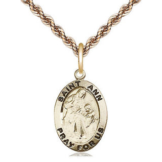 14kt Gold Saint Ann Medal Engraved Catholic Saint Jewelry