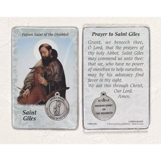 Bulk St. Giles Prayer Card with Medals - Healing Saint for Disability