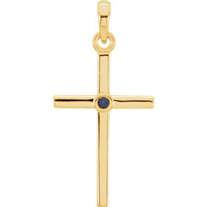 14K Gold Blue Sapphire Cross 22.8x11.3 MM Pendant