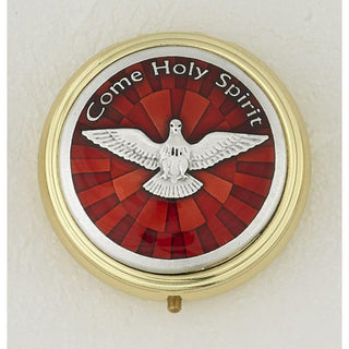 Red Enamel with Gold Plated and Silver Holy Spirit Pyx - Large 2-3/8 Inches