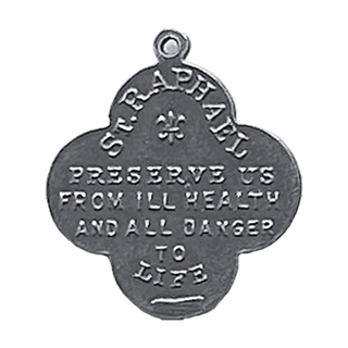 Vintage Sterling Silver St. Raphael Quatrefoil Medal — reverse