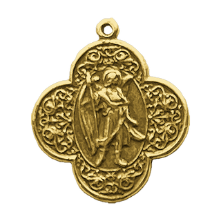 Vintage Yellow Bronze St. Raphael Quatrefoil Medal