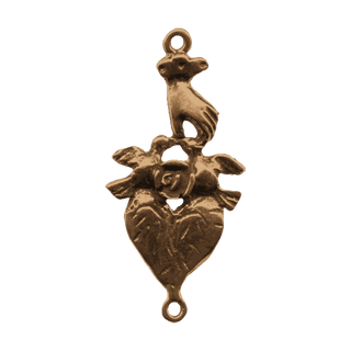Vintage Bronze Heart, Hand and Rose Pendant
