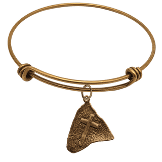 Vintage Bronze Hammered Shard Cross Charm Bangle Bracelet
