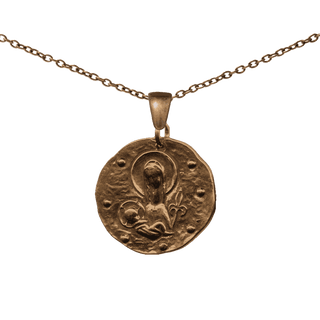Vintage Bronze Madonna and Fleur-de-Lis Hammered Medal