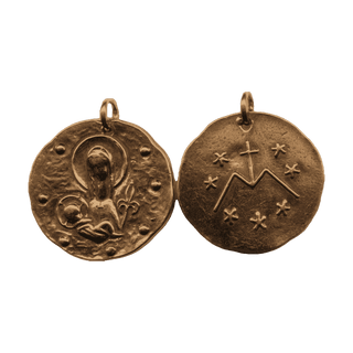 Vintage Bronze Madonna and Fleur-de-Lis Hammered Medal