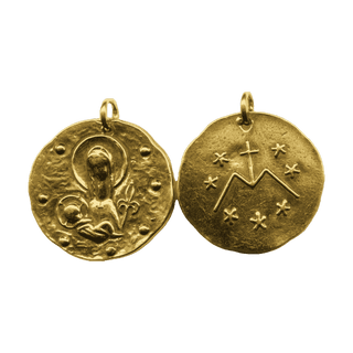 Vintage Yellow Bronze Madonna and Fleur-de-Lis Hammered Medal — reverse