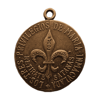 Vintage Bronze Three Hail Marys Medal, Retirate Satanas — reverse