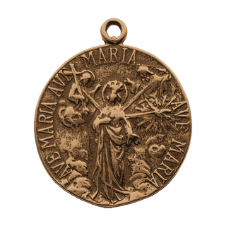 Vintage Bronze Three Hail Marys Medal, Retirate Satanas