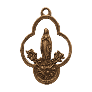 Vintage Bronze Lourdes Medal, Our Lady with Roses