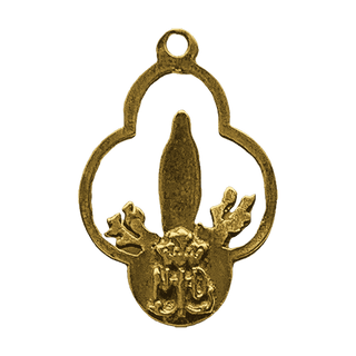 Vintage Yellow Bronze Lourdes Medal, Our Lady with Roses — reverse