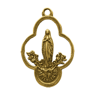 Vintage Yellow Bronze Lourdes Medal, Our Lady with Roses