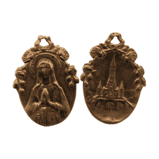 Vintage Bronze Praying Madonna Medal with Roses — reverse