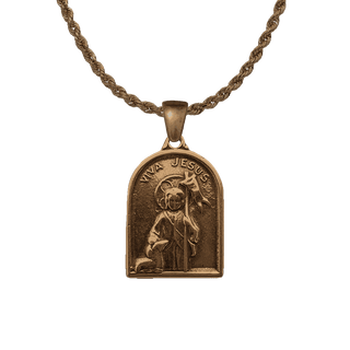 Vintage Bronze Viva Jesus Medal with Lamb and Banner