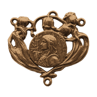 Vintage Bronze St. Joan of Arc Rosary Center, Art Nouveau