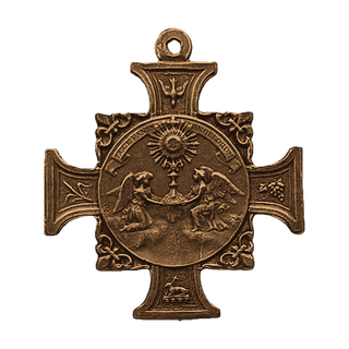 Vintage Bronze Eucharistic Heart of Jesus Cross — reverse