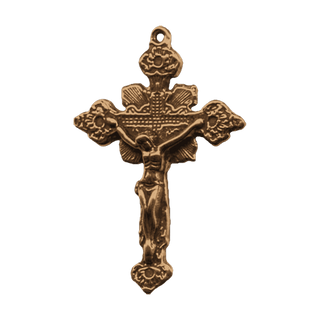 Vintage Bronze Crucifix with Flowers and Leaves