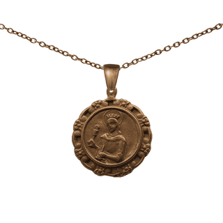 Vintage Bronze St. Barbara Medal with Floral Border