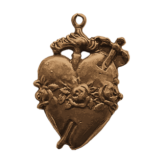 Vintage Bronze Pierced Heart with Roses Medal